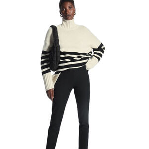 COS Black Pull On Trousers, Slim Fit Straight Leg Elasticized Waist, Size 6